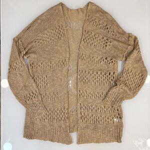 Open-Front Tan Knit Cardigan Sweater